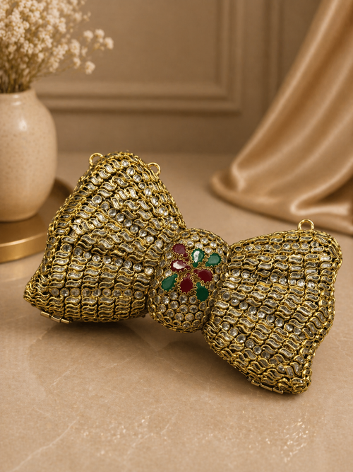 Bow-Shaped Kundan Clutch