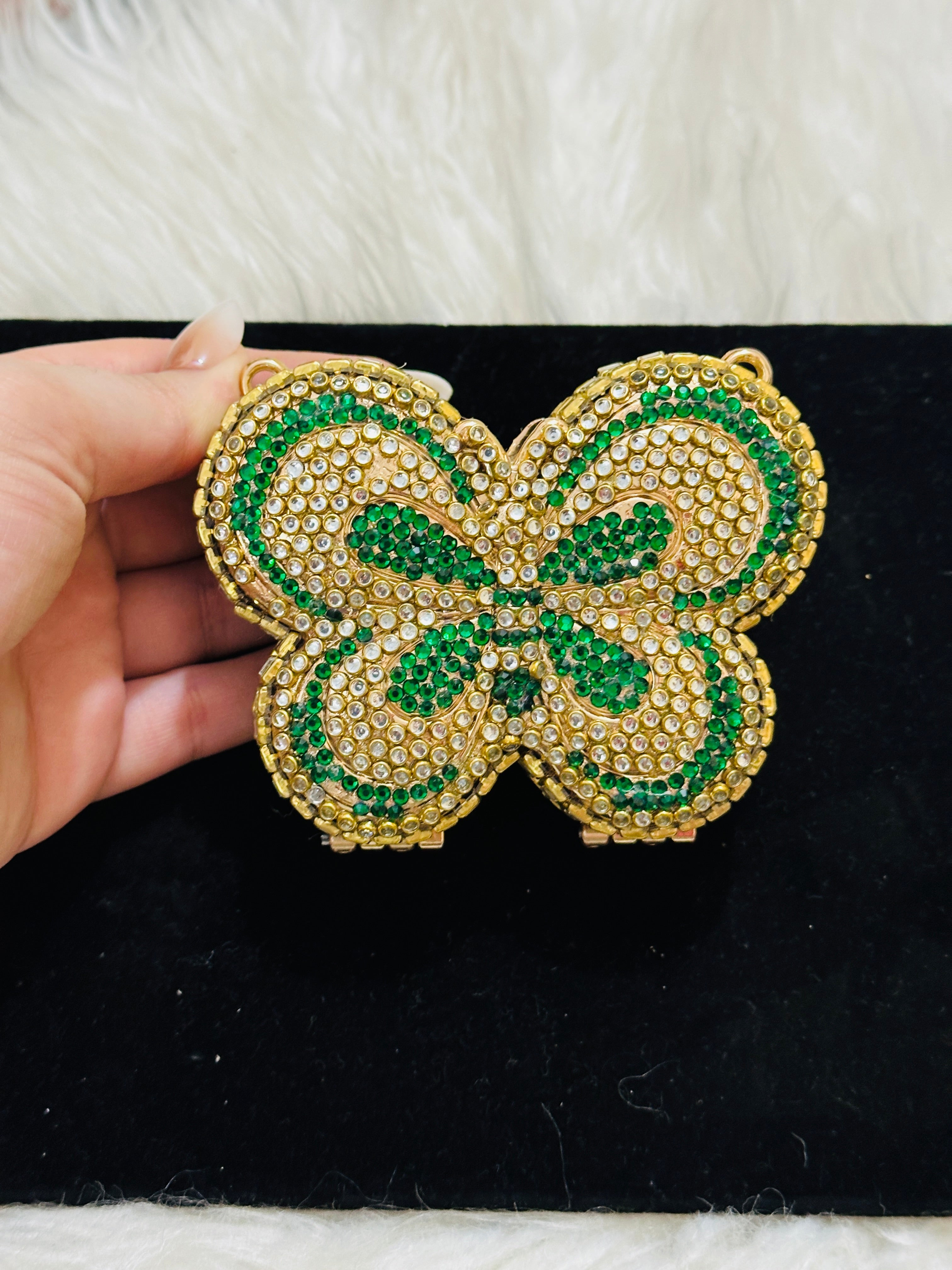 Glam Bloom butterfly Clutch( with pearl chain)