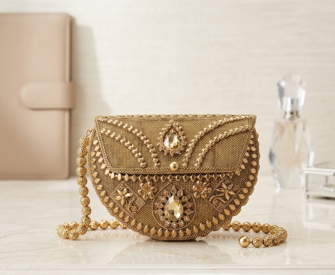 “Swarnika” Half-Moon Potli Clutch