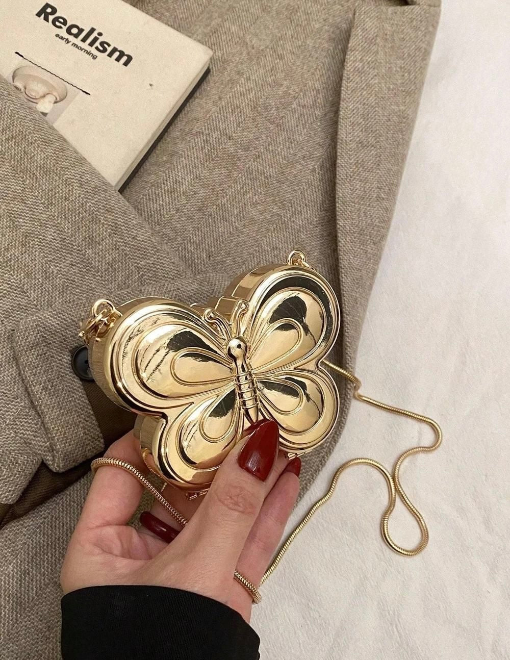 Mini Acrylic Butterfly Clutch-Golden