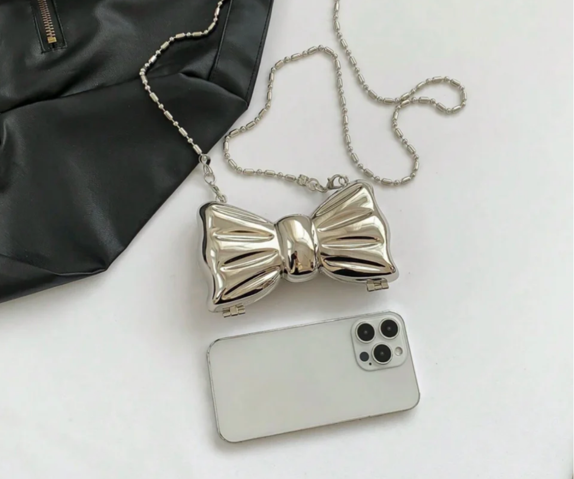 Mini Acrylic Bow Clutch-Silver