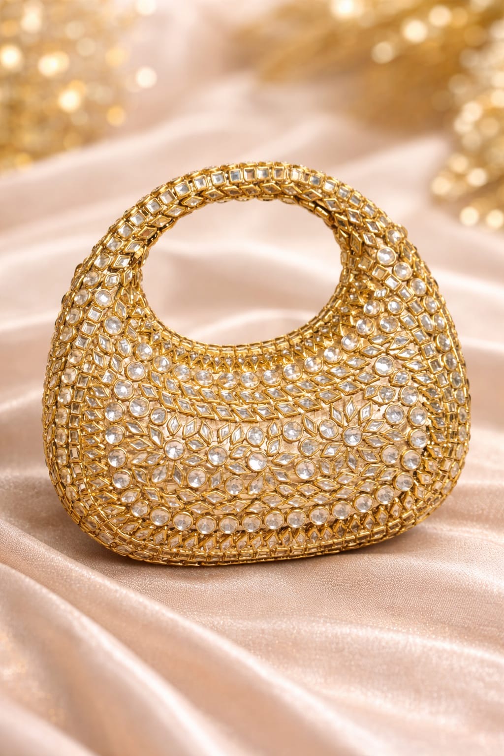 Moon-Shaped Kundan Clutch